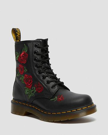 Botas con Cordones Dr Martens 1460 Vonda Floral Cuero Mujer Negros | MX 563CTV